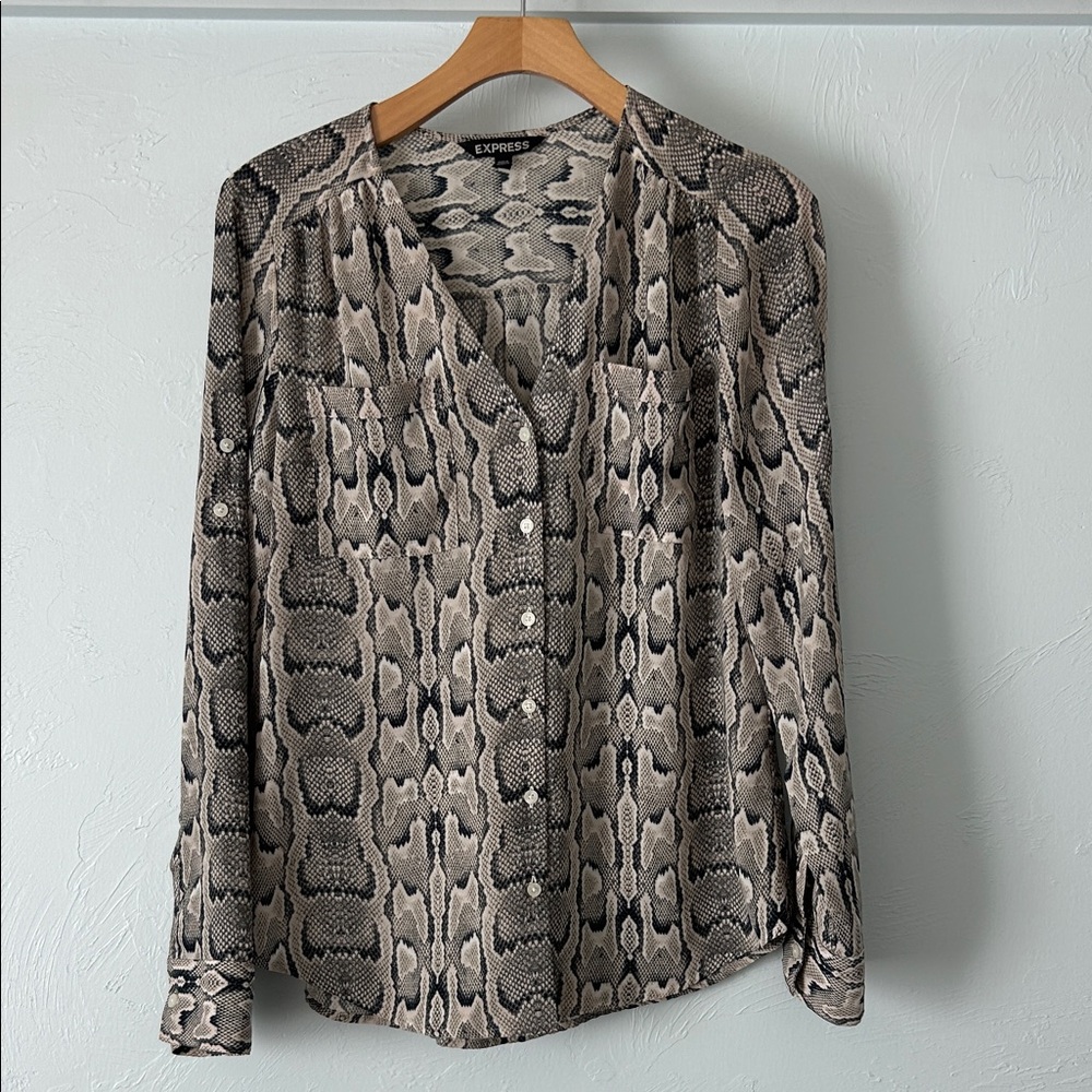 Express Beige and Black Snake Print Top